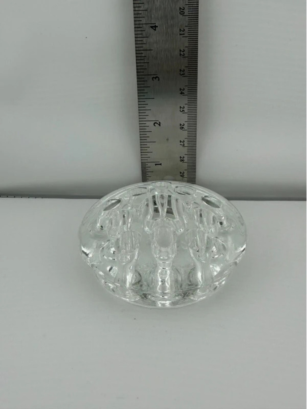 Vintage Clear Glass Flower Frog 11 Hole UV Reactive Green Glow